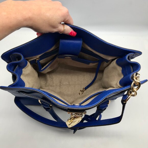 Michael Kors Dark Blue Saffiano Leather Hamilton Tote Bag - Picture 10 of 10